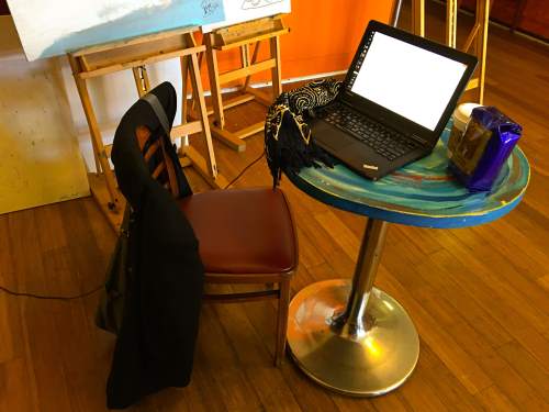 An Artist's Desk at Mama Art Cafe, Excelsior District in San Francisco (2016)