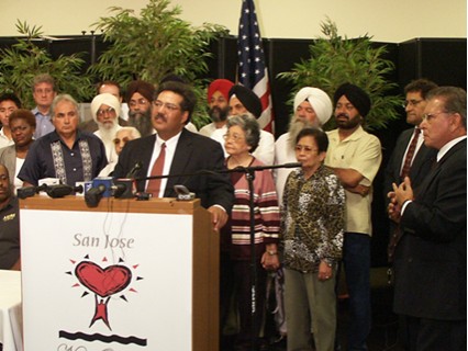 Mohinder Mann speaks during the Katrina Disaster Fundraising Eventâ€™s press conference, Northside Community Center, Sept. 2005