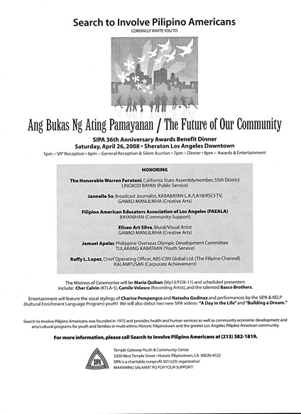SIPA 36th Anniversary Dinner on April 26, 2008 - with Charice Pempengco and Natasha Godinez among the entertainment line-up